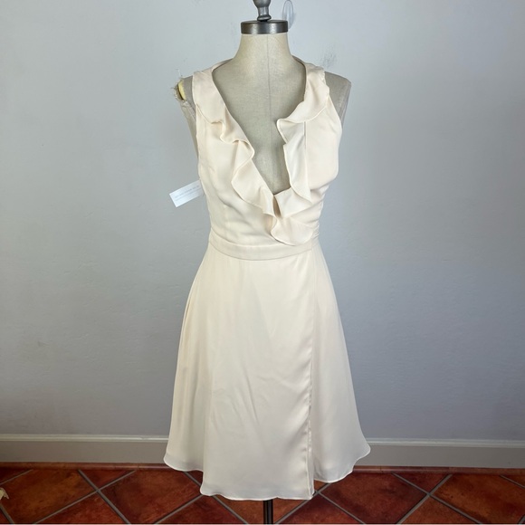 Fame and Partners Cream Ruffle Wrap Dress